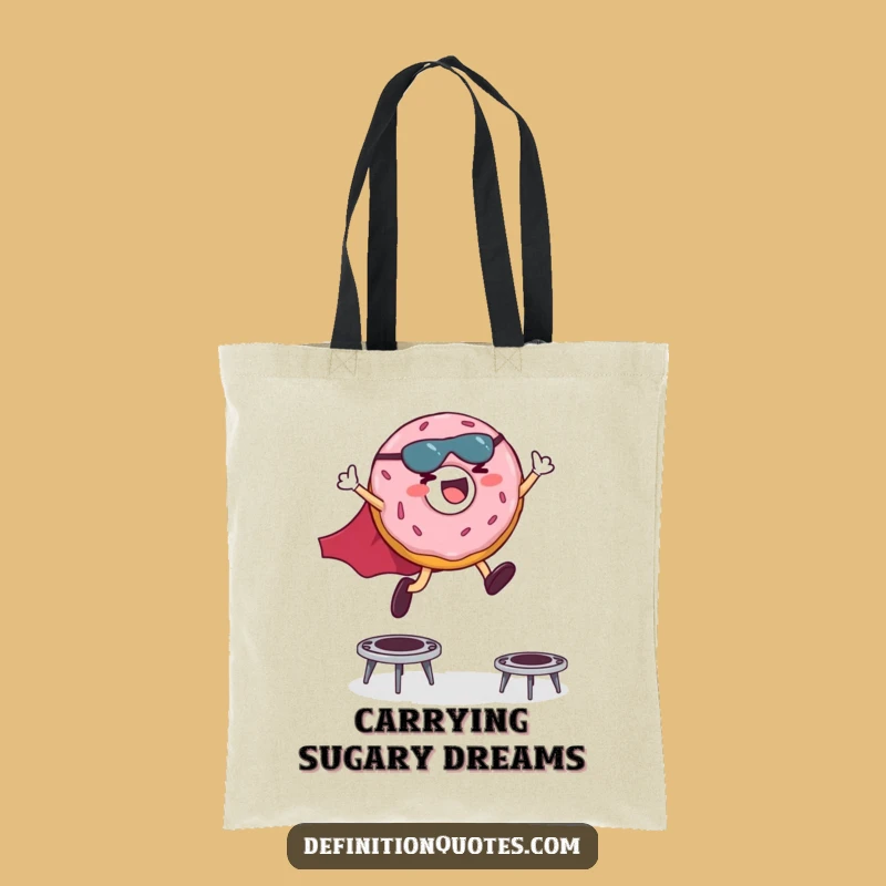 Funny Superhero Donut Tote Bag: Giggling Hero Trampoline Leaps Accessory
